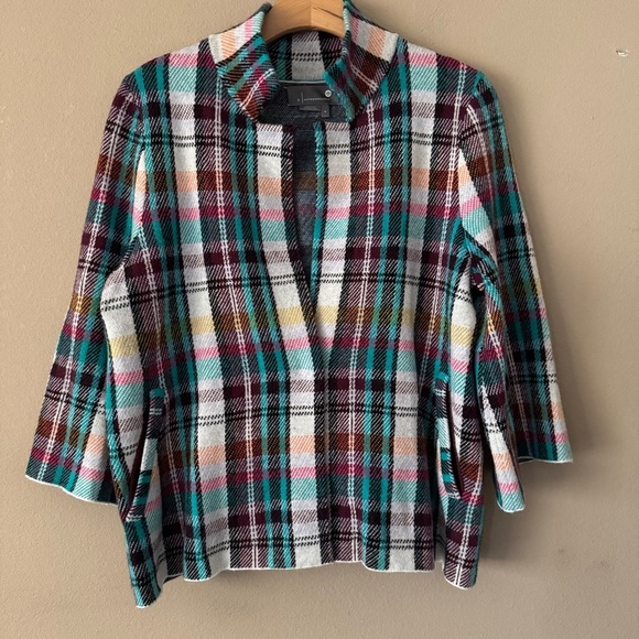 Anthropologie Rosetta Cropped Colorful Plaid Sweater Jacket Size M - Picture 4 of 11